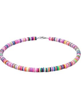 Rainbow Multicolor Heishi Bead Choker Necklace Boho Beach Surfer NWOT